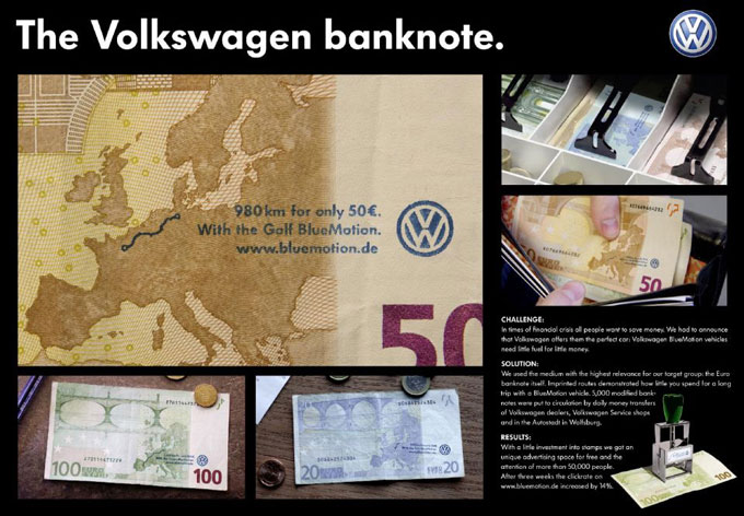 Volkswagen économise du papier en se servant des billets !