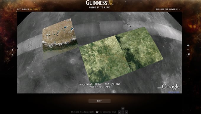 Une belle application pour la bière Guinness, Google Earth et  Facebook Connect.