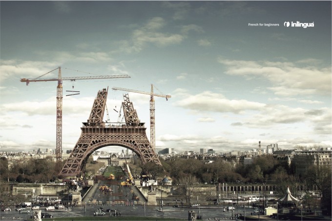La Tour Eiffel à ses balbutiements, comme les débutants Inlingua en Français