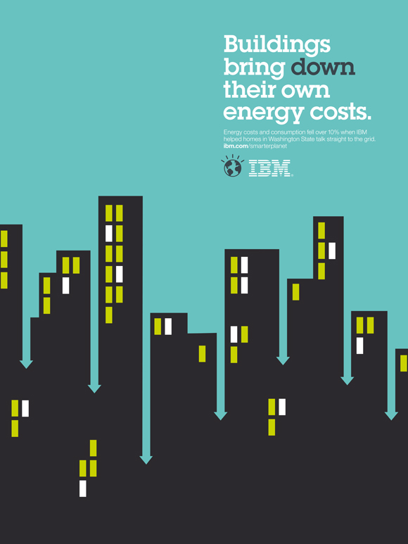 IBM smarter world illustration : buildings auto régulés en énergie 
