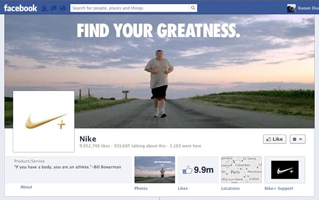 Fan page Facebook de Nike : Find Your Greatness
