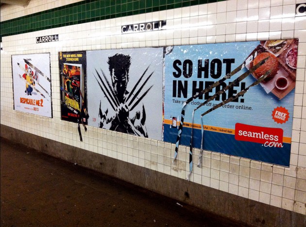 Wolverine vandalise les pub du métro