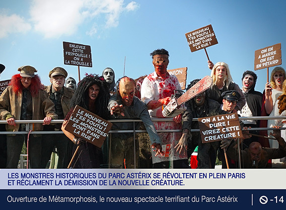 Breaking news : les monstres du Parc Astérix manifestent à Paris