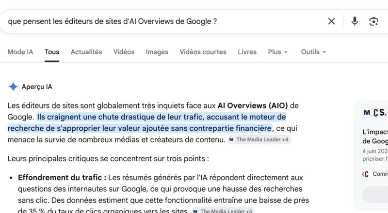 Lancement d’AI Overviews de Google en France : l’inquiétude du CPA, du GESTE et du SPIIL